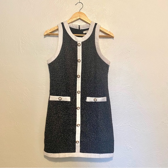 NWT Just Me Tweed Shift Mini Dress, Pearl Buttons, Chanel Style, Black, Large - Picture 4 of 6